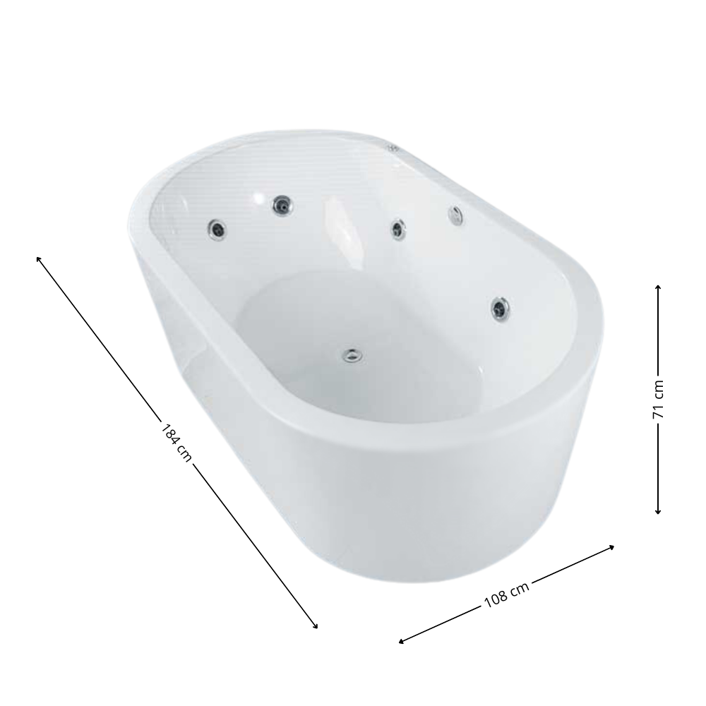 Tina EDITION F-014 Freestanding Acrílica con Hidromasaje Medidas 184x104x71 cm 2 personas Aquaspa