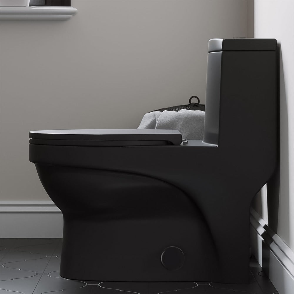 WC One Piece Negro Mate Ahorrador de Agua Trampa Oculta y Asiento Cierre Lento Reforzado Wasser