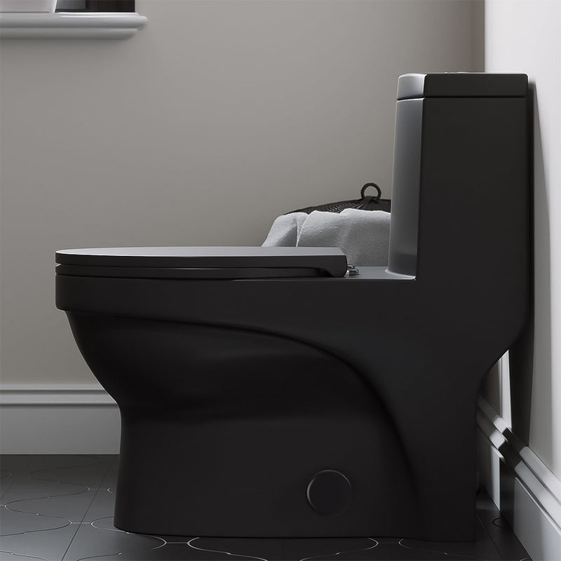 WC One Piece Negro Mate Ahorrador de Agua Trampa Oculta y Asiento Cierre Lento Reforzado Wasser
