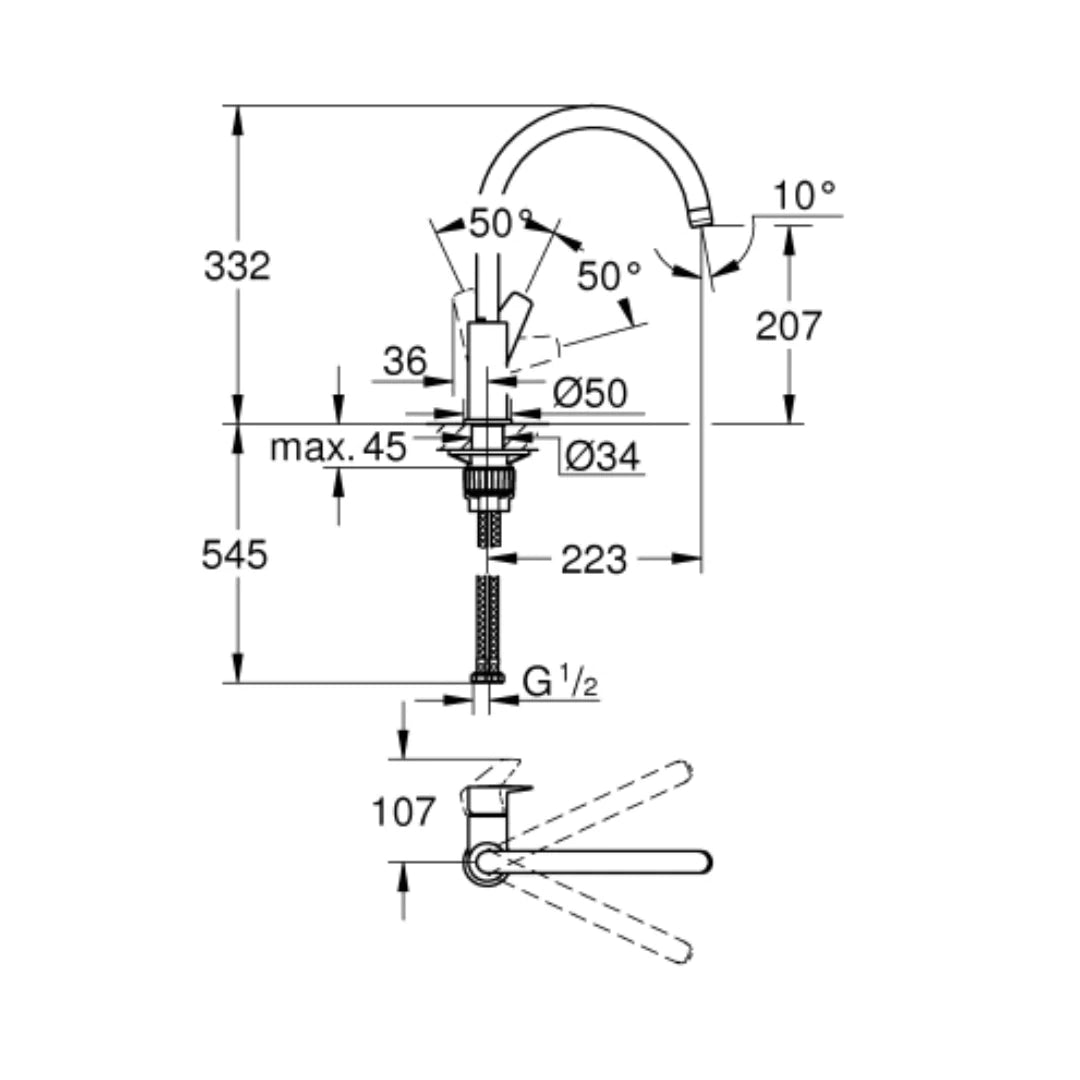 Monomando de Cocina Cromo Bauedge Grohe 31233001