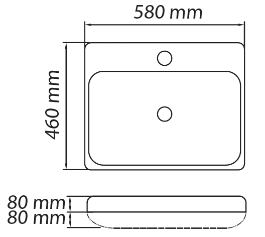 Lavabo Cerámico de Submontar sin Rebosadero 58x46x8 cm