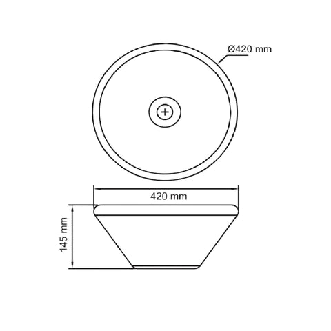Lavabo Cerámico de Sobrecubierta sin Rebosadero Diámetro 42x15 cm
