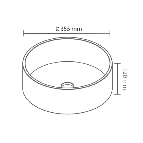 Lavabo Cerámico de Sobrecubierta sin Rebosadero Diámetro 35.5x12 cm