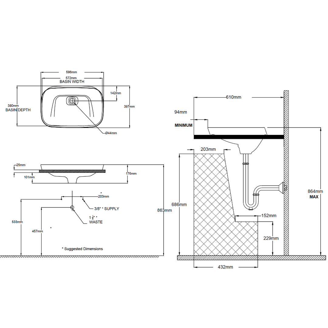 TOTO Neorest® Kiwami® Lavabo de Semi empotre Fina Porcelana 60x40 cm TOTO LT995G#01 -PEDIDO ESPECIAL-