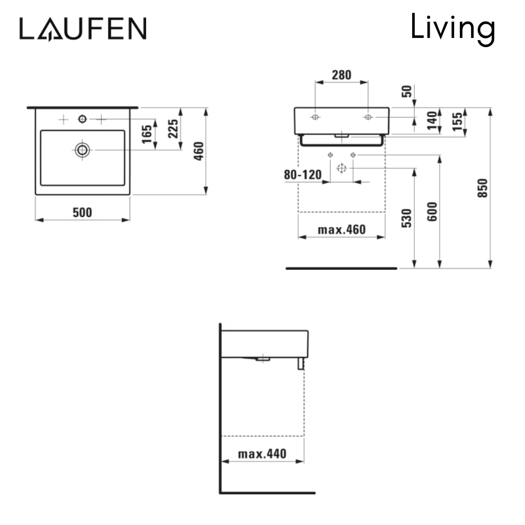 Laufen Lavabo Living Sobre Encimera 50x46x15.5 cm Laufen H8.1743.1000.1041