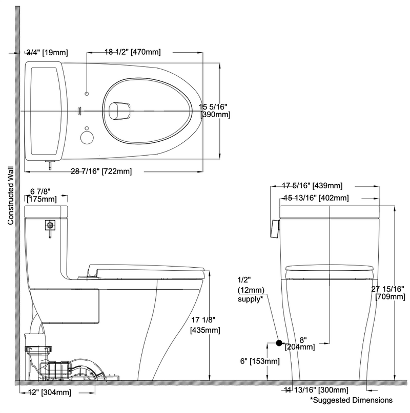 TOTO Legato™ One Piece Toilet 1.28 GPF Inodoro de Taza alargada TOTO MS624124CEFG