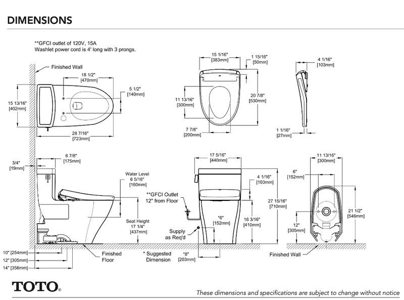 TOTO Legato® - Washlet®+ S7A - Inodoro de Una Pieza  - 1.28 GPF MW6244736CEFGA