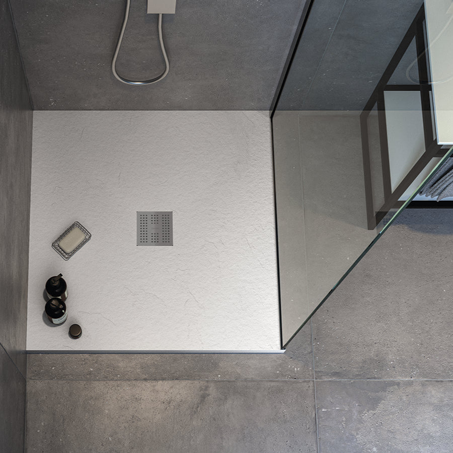SMART SLATE - Plato de Ducha en Solid Surface Antibacterial con textura de Pizarra 100x100 cm. Producto Español