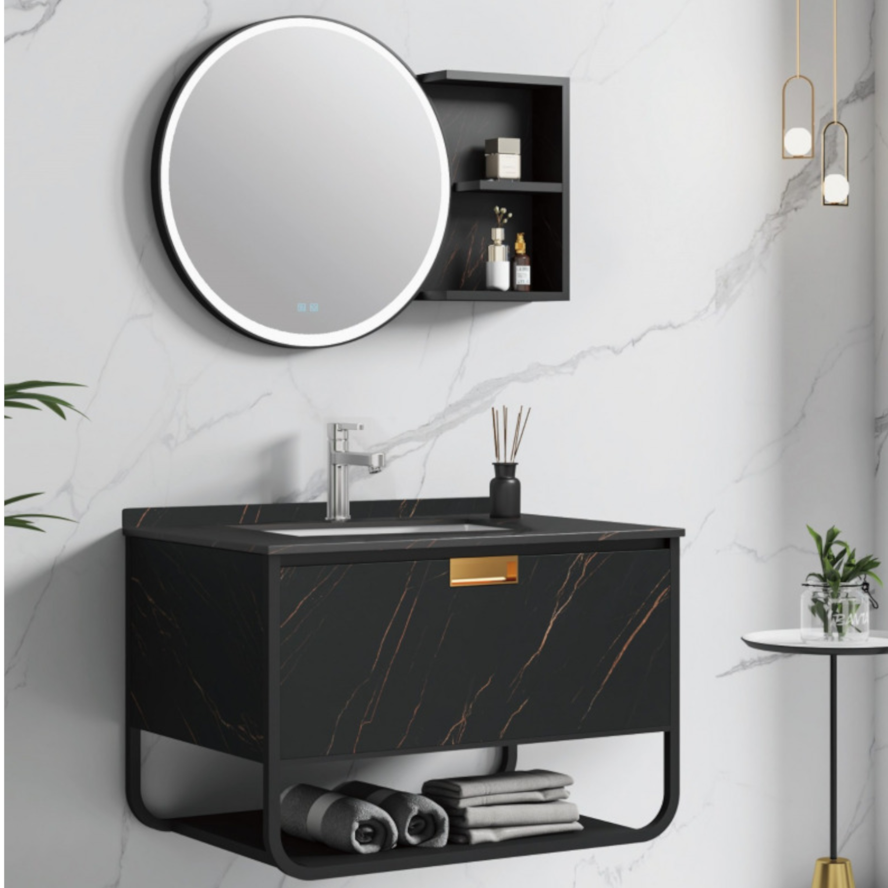 Gabinete para Baño con Lavabo integrado a Cubierta. Medidas 80x46x50 cm.