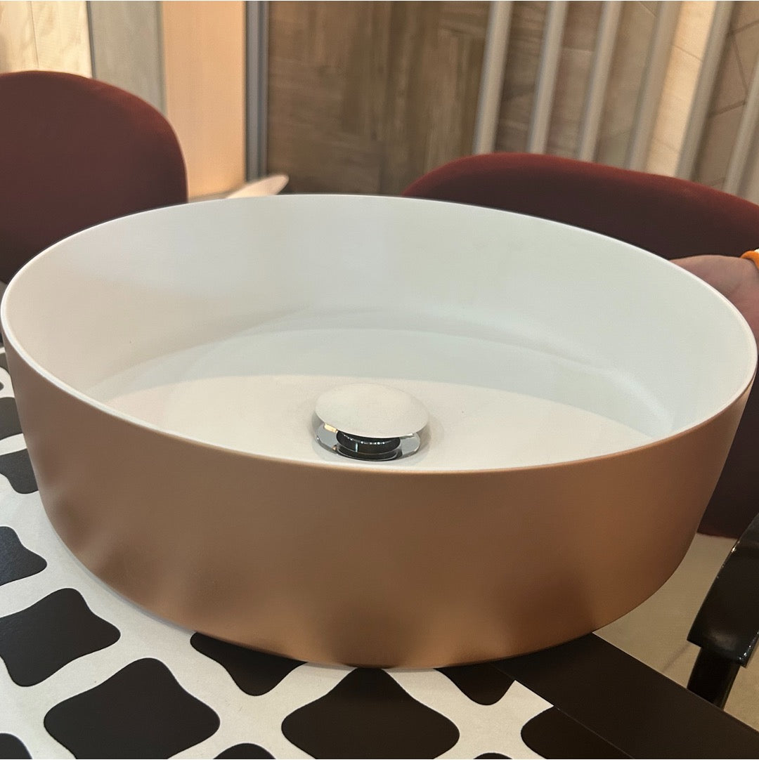 RIN COBRE - Lavabo de sobre encimera en Solid Sourface Diámetro 39x10.8 cm. Incluye Contra. Producto Español ¡DISPONIBLE PARA ENTREGA INMEDIATA!