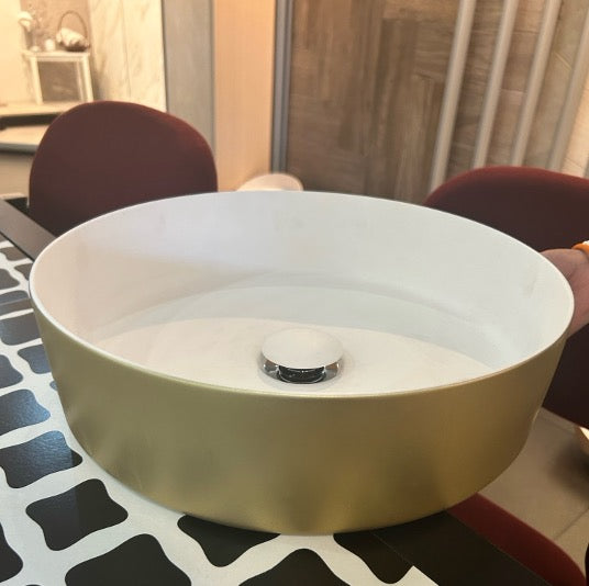 RIN ORO - Lavabo de sobre encimera en Solid Sourface Diámetro 39x10.8 cm. Incluye Contra. Producto Español ¡DISPONIBLE PARA ENTREGA INMEDIATA!