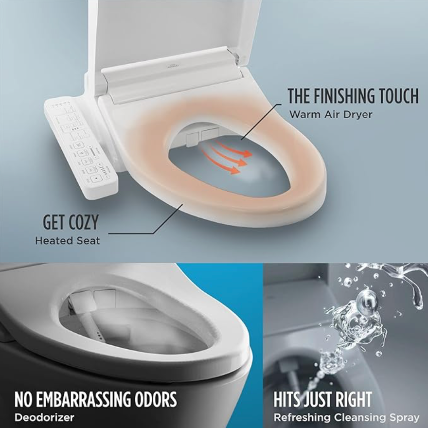 TOTO Washlet® S300e - Asiento Electrónico alargado para Inodoro EWATER+® Premist, Asiento, Lavado y Secado configurable  SW574#01
