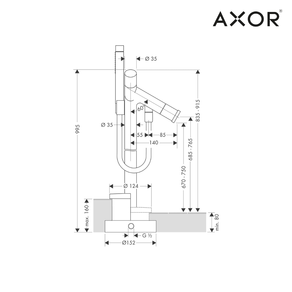 Axor Starck Mezclador Bimando de Pedestal Freestanding para Tina Cromo AXOR 10458000 ¡DISPONIBLE PARA ENTREGA INMEDIATA!