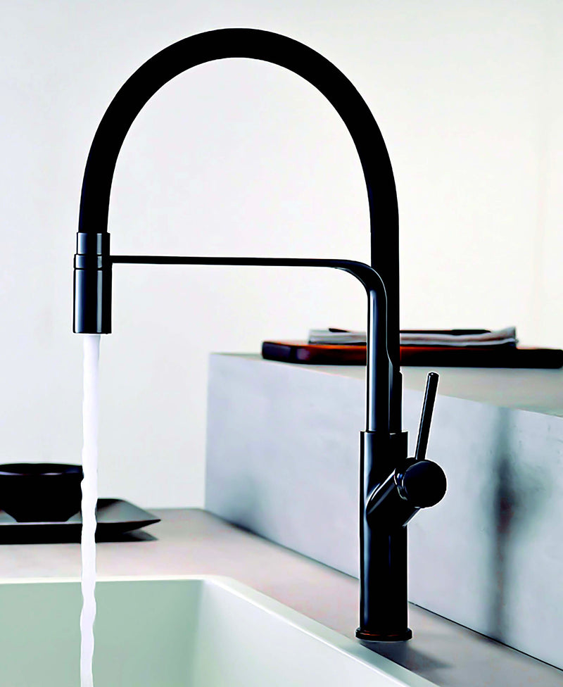 Monomando para Cocina con Cuello Flexible Negro Mate Tecnobath