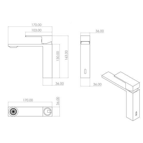 Monomando Corto para Lavabo Negro Mate Row Tecnobath TB41.011NEGRO