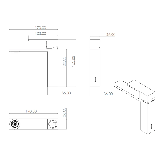 Monomando Corto para Lavabo Oro Cepillado Row TB43.011BG