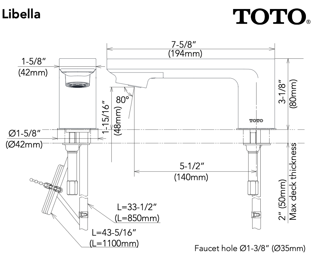 TOTO Libella® EcoPower Llave para Lavabo con Sensor Control de flujo de 0.5 GPM acabado Cromo TOTO TEL1A5-D10E#CP