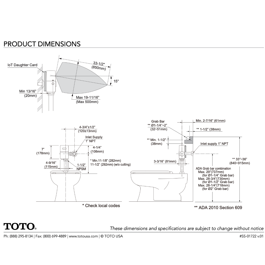 TOTO EcoPower Fluxómetro con Sensor para WC Válvula de Descarga 1.0 GPF TOTO TET1UA32#CP