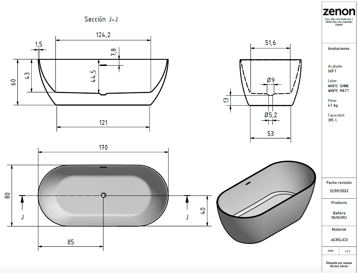 NUKURU - Tina freestanding Ovalada Acrílico Blanco Mate 170x80x57 cm. Producto Español ¡DISPONIBLE PARA ENTREGA INMEDIATA!