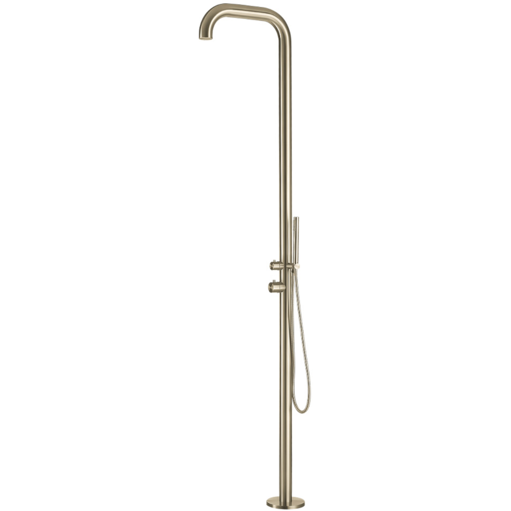 Regadera para Exteriores con Ducha de Mano fabricada en Acero Inoxidable SS316 acabado Brushed Gold