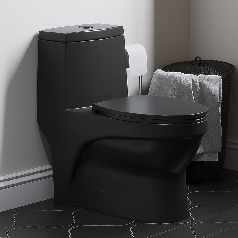 WC One Piece Negro Mate Ahorrador de Agua Trampa Oculta y Asiento Cierre Lento Reforzado Wasser