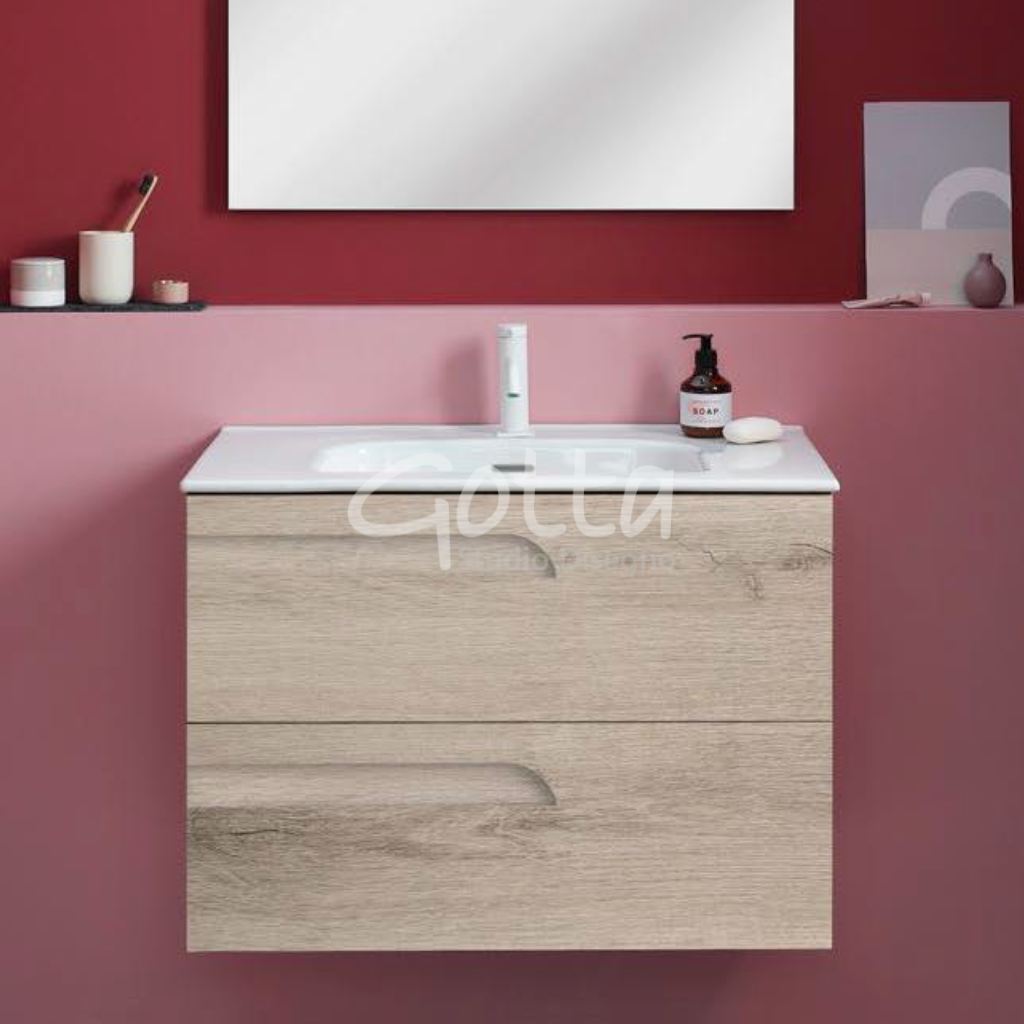 Vitale Gabinete para Baño con Cajones y Cubierta Cerámica con Lavabo Integrado para Montaje a Muro