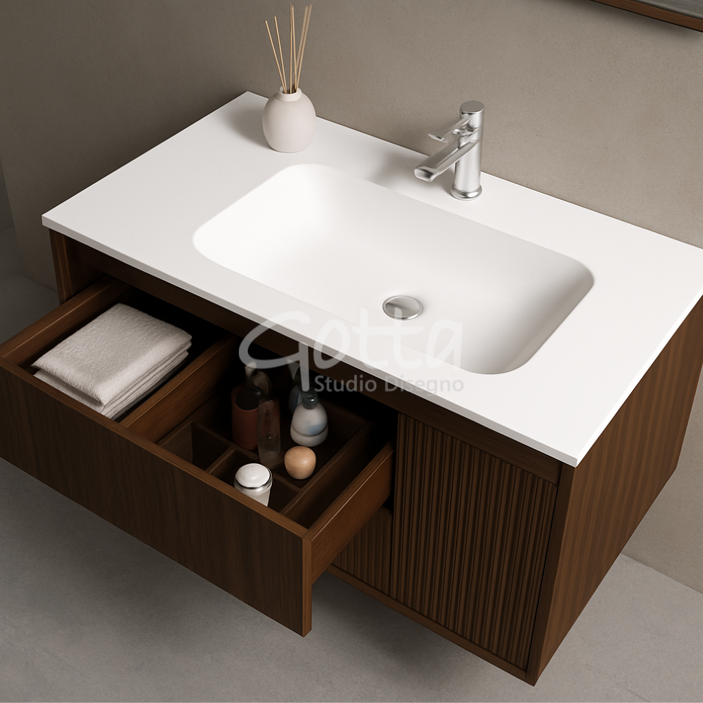 Mueble de Baño Botticelli cubierta y lavabo integrado Montaje a Muro. Medidas 84×46.5 cm