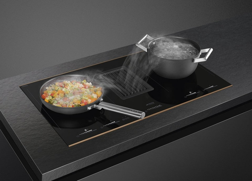 Universal - Parrilla de Inducción con Campana Integrada Cristal Cerámico Schott Ceran 4 Zonas de Cocción SMEG HOBD482D2