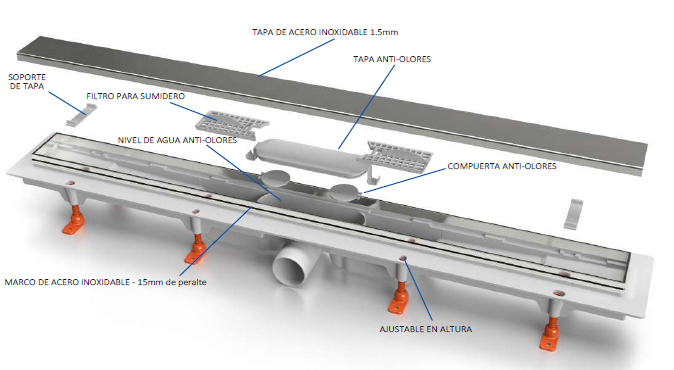 Desagüe Lineal Acero Inoxidable para Inserto 65 cm Chudej CH 650/50 KN