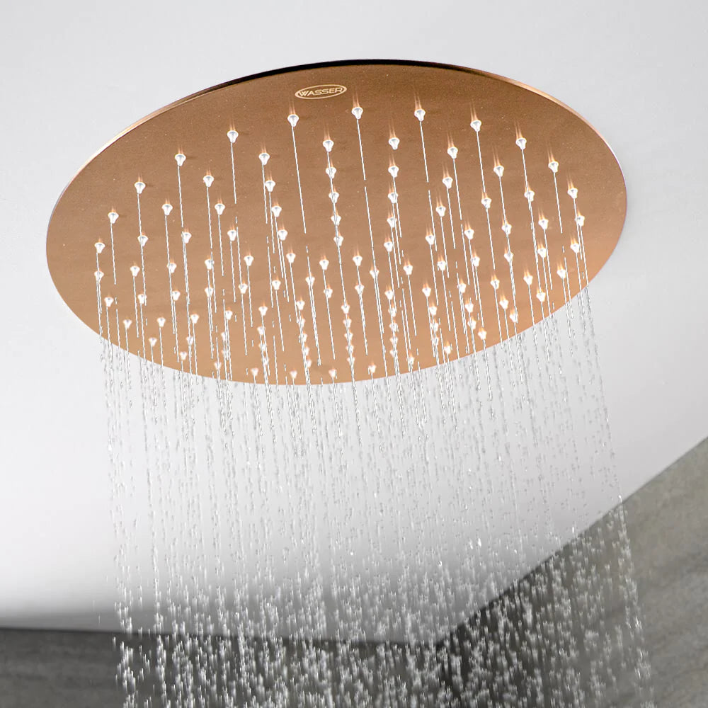Regadera Redonda de Lluvia Diámetro 40 cm Acero Inoxidable acabado Oro Rosa