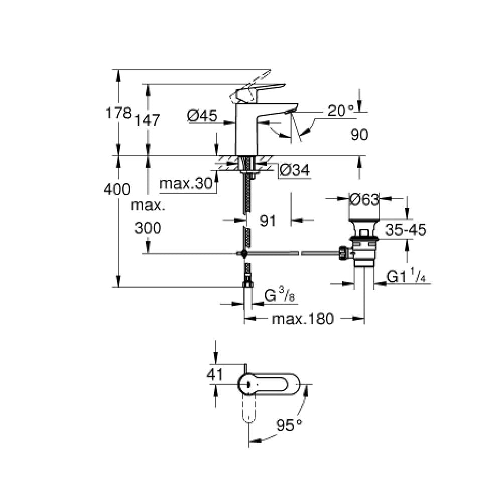 Monomando Corto para Lavabo Cromo BauEdge GROHE 23559000