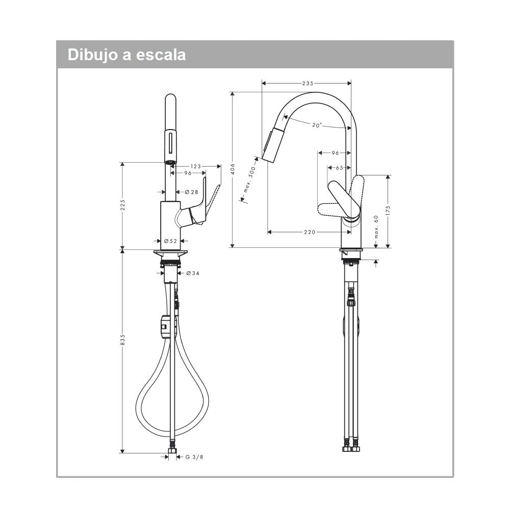 Monomando de Cocina Extraíble 2jet M41 Cromo Focus 240 Hansgrohe 31815000