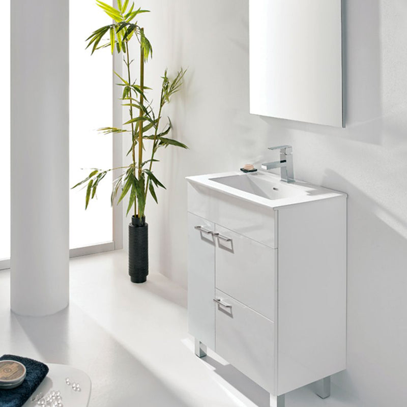 Gabinete para baño a piso lacado brillo blanco confort 80 Royo