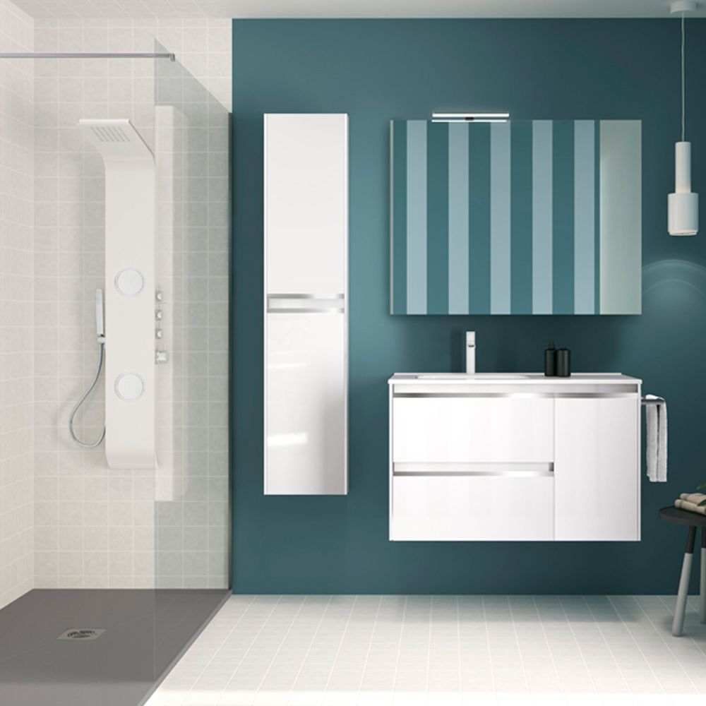 Gabinete para Baño Flotado 90x46x51.5 cm. acabado Laca Brillo Blanco Royo 91353